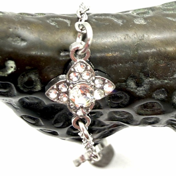 Silver-Toned Chain with Rhinestone Charms Bracelet - Picture 2 of 4